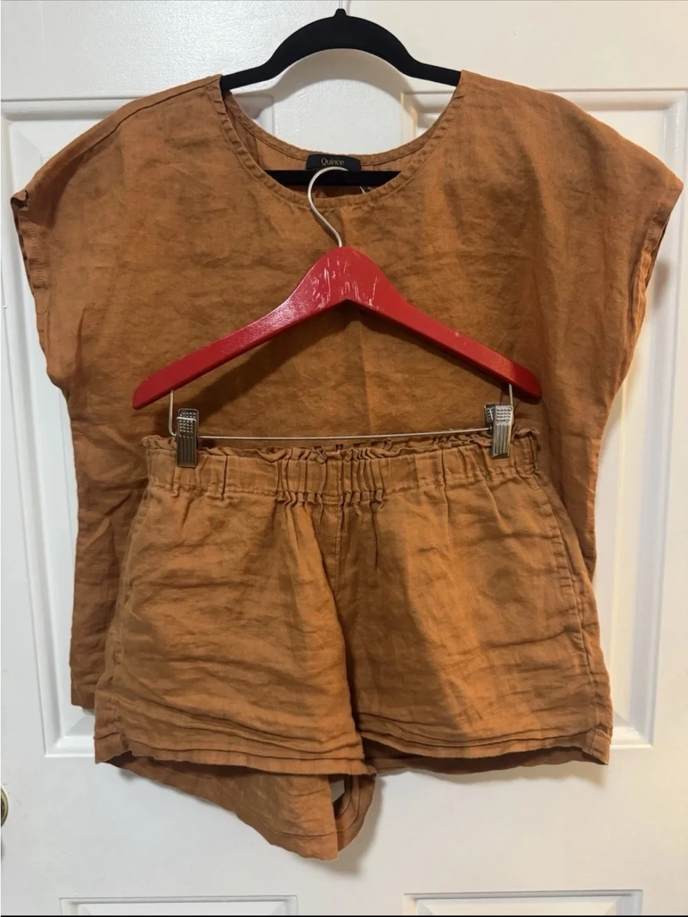Quince Linen Shorts Set Rust Brown Size Medium